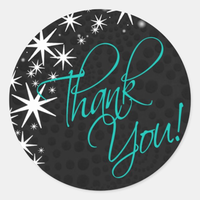 Sticker Rond Black Stars Quinceañera Merci (noir/aqua) (Devant)