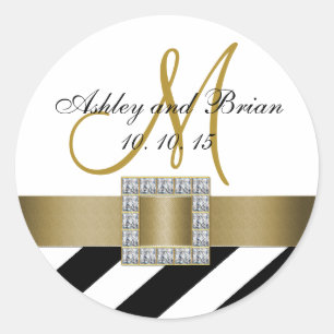 Sticker Rond Black Stripes Gold Ribbon Premier mariage Faveur