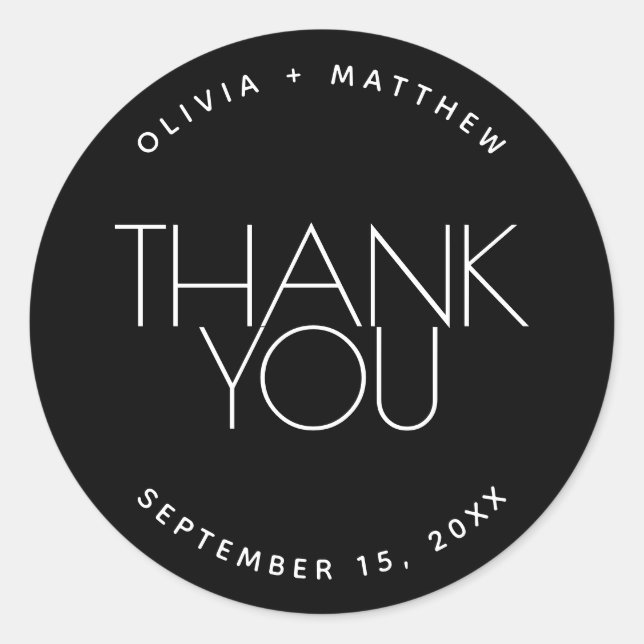 Sticker Rond Black Wedding Thank You | Modern Clean Minimalist (Devant)