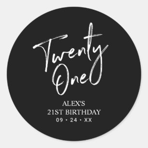 Sticker Rond Black & White 21e fête d'anniversaire Favor Merci