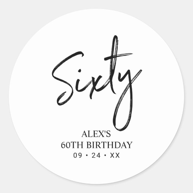 Sticker Rond Black & White 60e fête d'anniversaire Favor Merci (Devant)