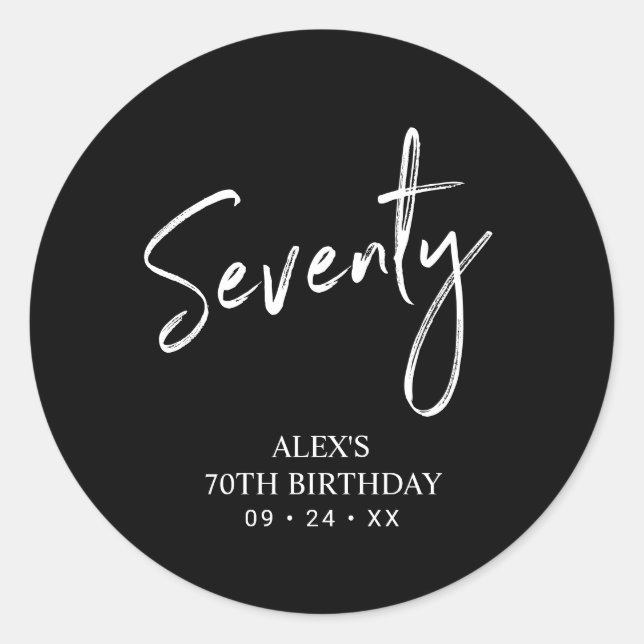 Sticker Rond Black & White 70e fête d'anniversaire Favor Merci (Devant)