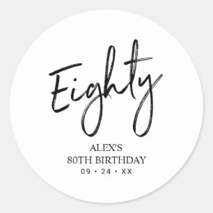Sticker Rond Black & White 80e fête d'anniversaire Favor Merci