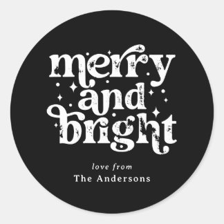 Sticker Rond Black & White Christmas Merry & Bright Custom