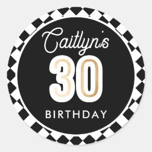 Sticker Rond Black White & Gold Modern 30e anniversaire
