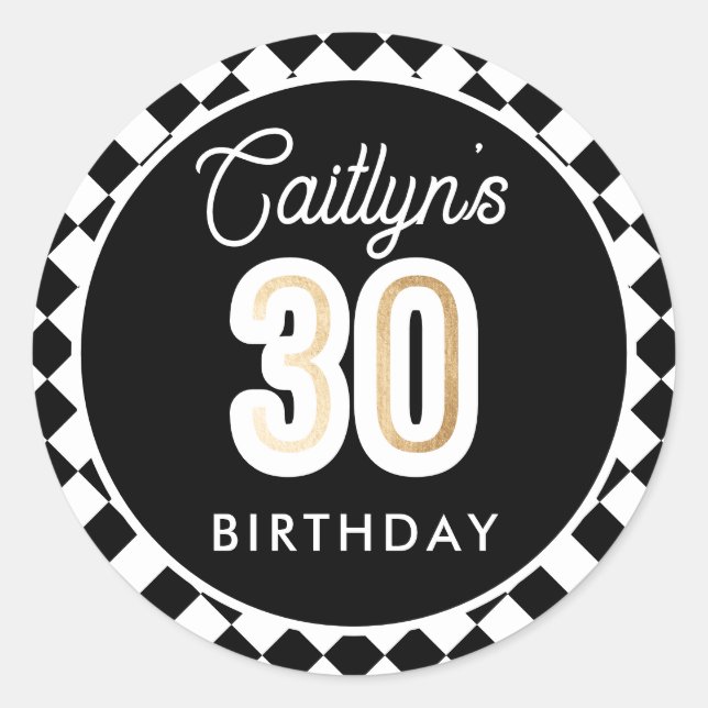 Sticker Rond Black White & Gold Modern 30e anniversaire (Devant)