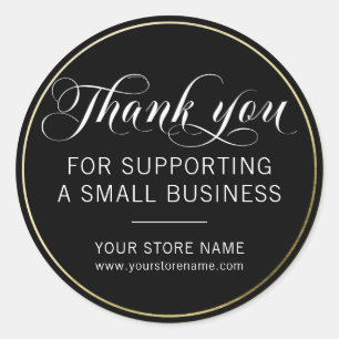 Sticker Rond Black White Gold Small Business Merci