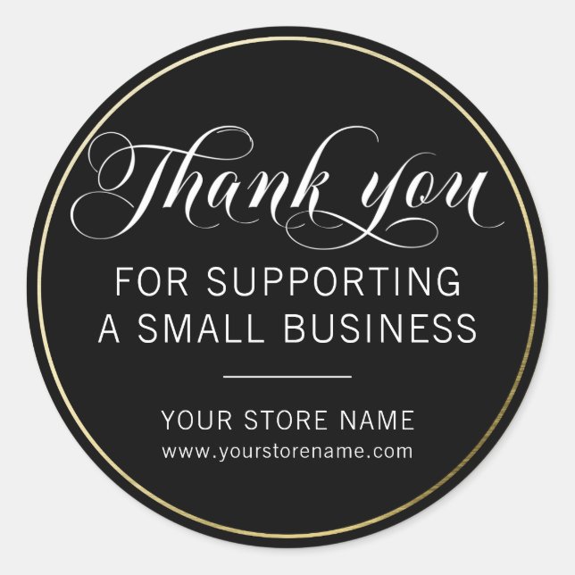 Sticker Rond Black White Gold Small Business Merci (Devant)