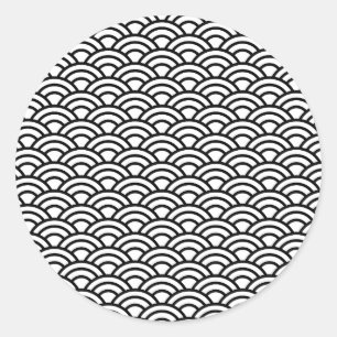 Sticker Rond Black & White Japanese Fish Scale Circle Geometric