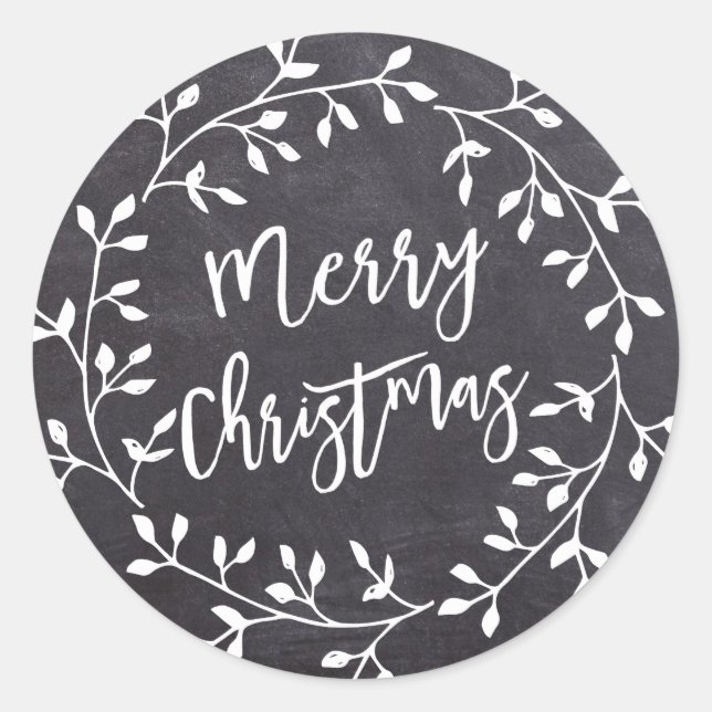 Sticker Rond Black White Joyeux Noël Chalkboard Wreath (Devant)