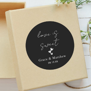 Sticker Rond Black & White Love is Sweet Mariage Sweet Favorise