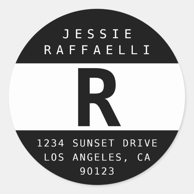 Sticker Rond Black & White Modern Look Adresse de retour (Devant)