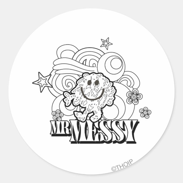 Sticker Rond Black & White Mr Messy | Étoiles et tourbillons (Devant)