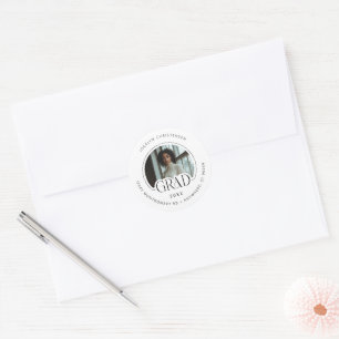 Sticker Rond Black White Photo Address Graduate Enveloppe Seal