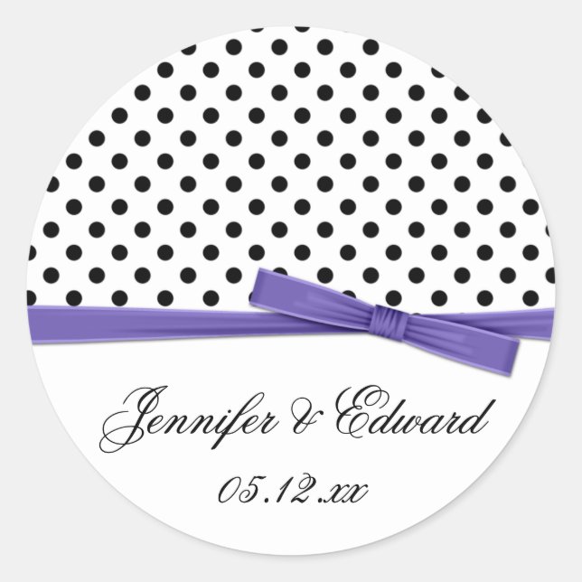 Sticker Rond Black White Pois violet Enregistrer la date (Devant)