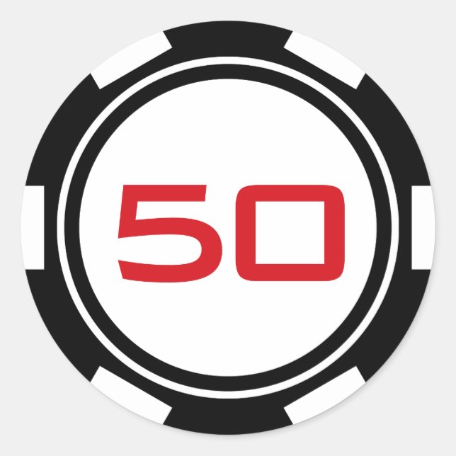 Sticker Rond Black White Poker Chip Casino Numéro d'anniversair (Devant)