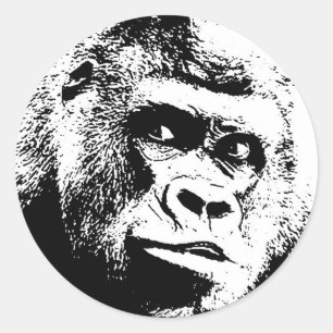 Sticker Rond Black White Pop Art Gorilla