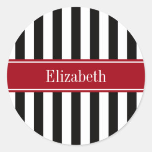 Sticker Rond Black White Stripe Cranberry