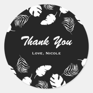 Sticker Rond Black & White Tropical Feuilles Elegant Chic Party