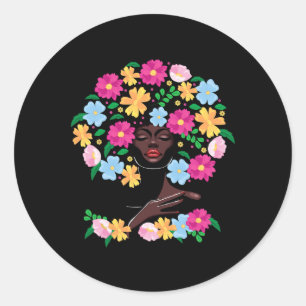 Sticker Rond Black Woman Flower Hair Afro Girl Histoire noire J