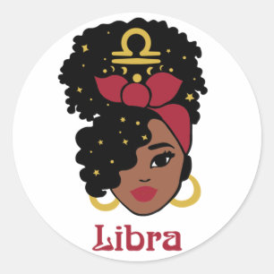 Sticker Rond Black Woman Zodiac Libra