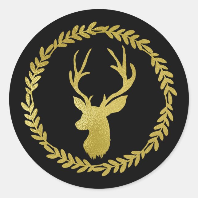 Sticker Rond Black Wreath Gold Deer Noël (Devant)