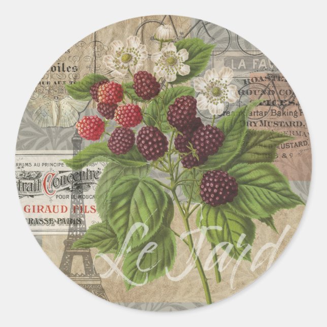 Sticker Rond Blackberries Floral Garden Flower Papillon Art (Devant)