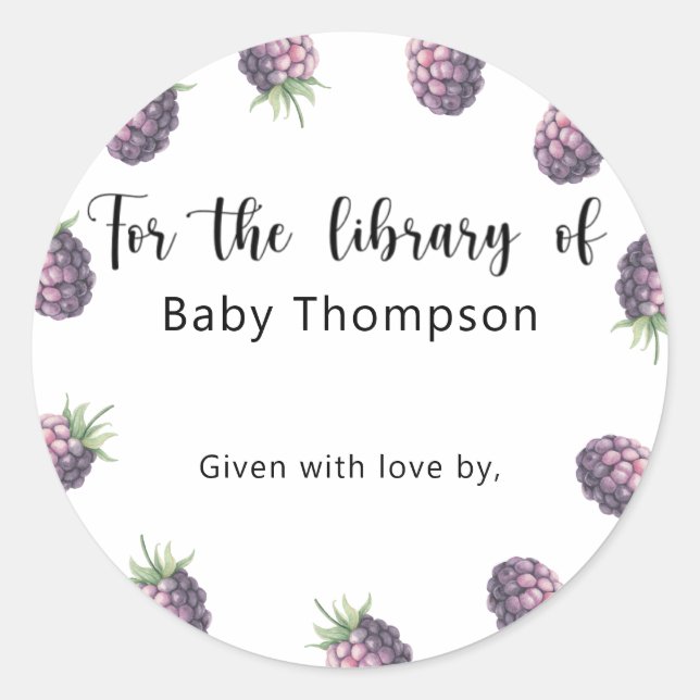 Sticker Rond Blackberry - Baby shower bibliothèque, livres pour (Devant)