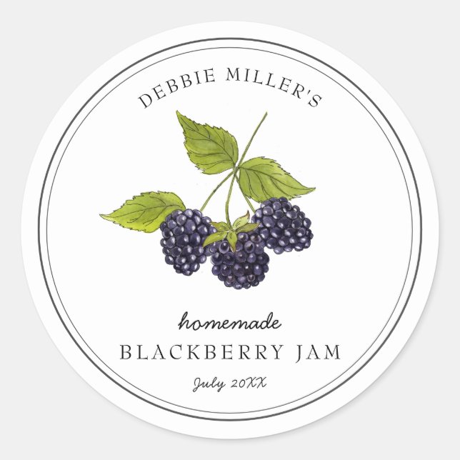 Sticker Rond Blackberry vintage sur confiture blanche (Devant)