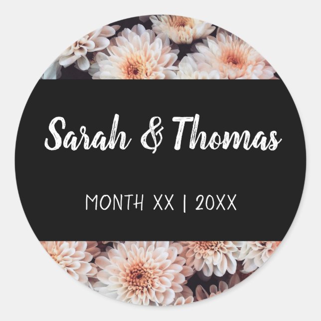 STICKER ROND BLANC DAHLIA FLORAL ÉLÉGANT MARIAGE (Devant)