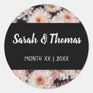 STICKER ROND BLANC DAHLIA FLORAL ÉLÉGANT MARIAGE