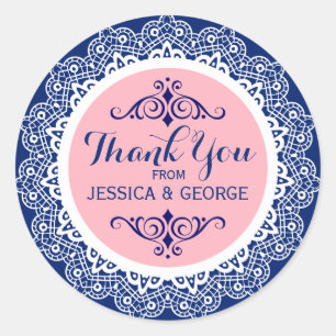 Sticker Rond Blanc dentelle bleu Arrière - plan rose Accents Me