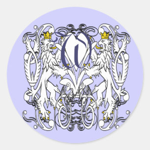 Sticker Rond Blanc effréné de lion vintage avec des couronnes