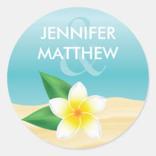 Sticker Rond Blanc Frangipani Fleur Tropicale Plage Mariage