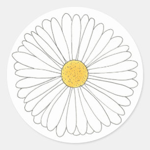 Sticker Rond Blanc Jaune Fleur Fleur Fleur Jardin Printemps