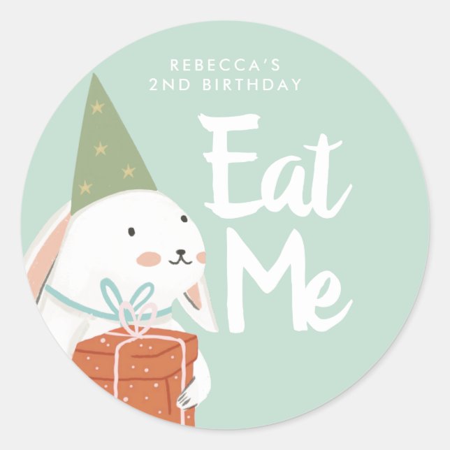 Sticker Rond Blanc mignonne lapin Anniversaire Favoriser (Devant)