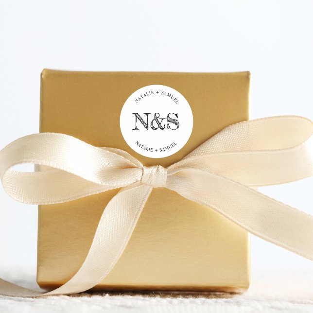 Sticker Rond Blanc minimaliste Élégant Gras Initiales Mariage (Créateur téléchargé)