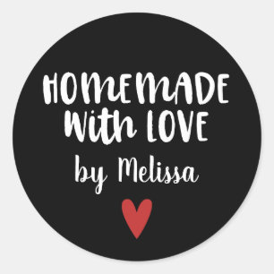Sticker Rond Blanc Noir Fait Maison Avec Amour