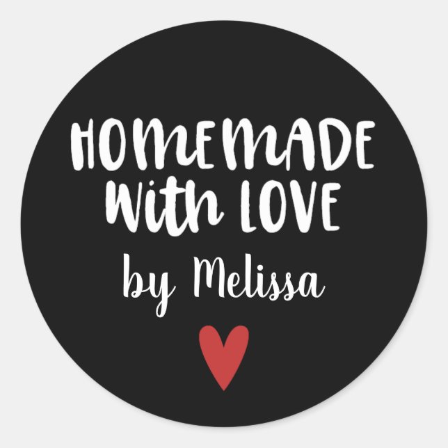 Sticker Rond Blanc Noir Fait Maison Avec Amour (Devant)