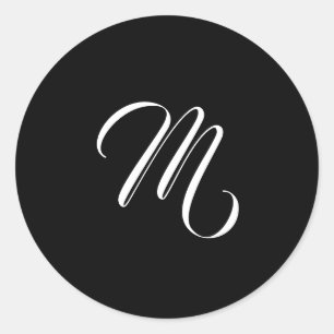 Sticker Rond Blanc noir initial de monogramme