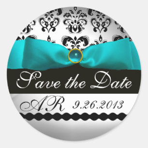 STICKER ROND BLANC RIBBON BLUE TURQUASE NOIR DOMMASK MONOGRAM
