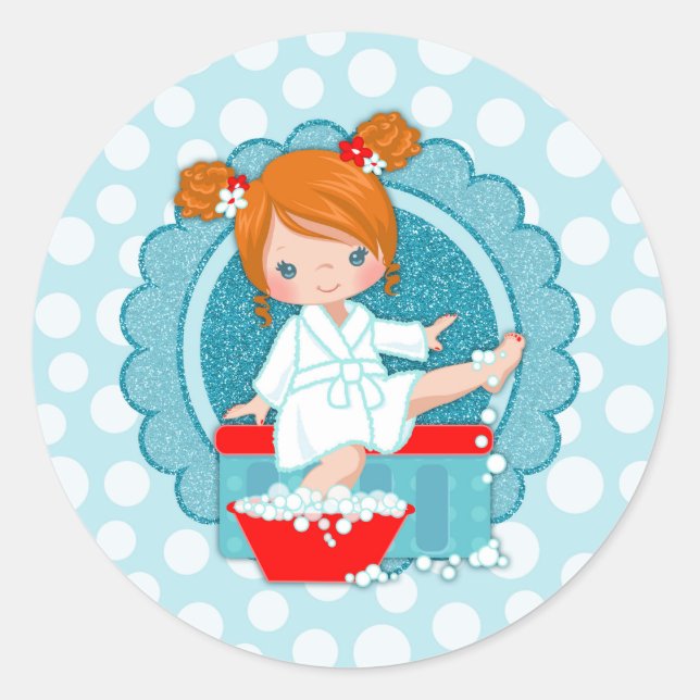Sticker Rond Blanc rouge de spa de fille de turquoise rousse de (Devant)