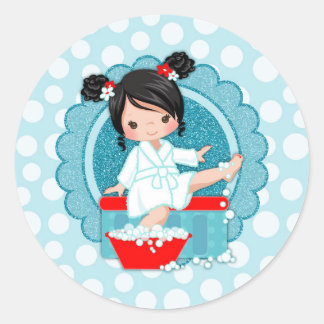 Sticker Rond Blanc rouge de turquoise de bulles de fille de spa