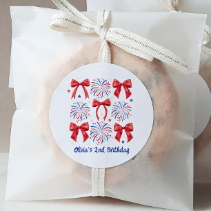 Sticker Rond Blanc rouge et deux juillet Fille 2e anniversaire