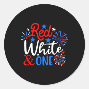 Sticker Rond Blanc Rouge et un Patriote 4 juillet 1er Anniversa