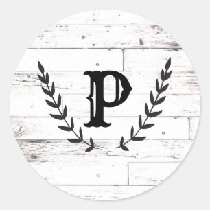 Sticker Rond Blanc Rustique Bois Chic Démodé Laurier Mariage