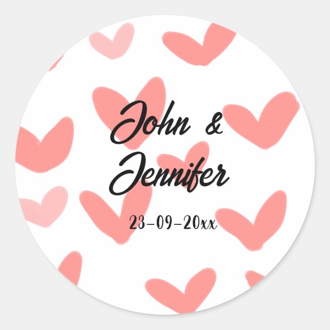Sticker Rond blanc simple style de texte mariage rouge coeur (Devant)