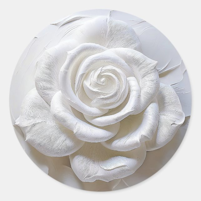 Sticker Rond Blanc sur Blanc - Rose Sculptée (Devant)