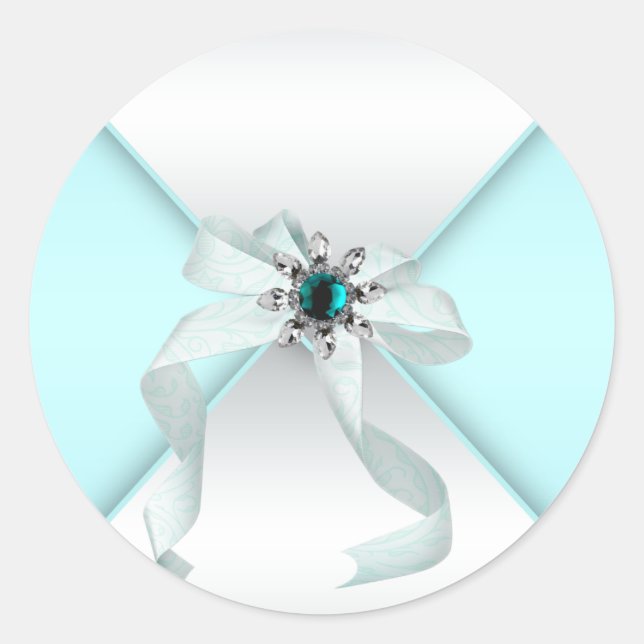 Sticker Rond Blanc Turquoise Bleu Enveloppe Sceau Fête Favorise (Devant)