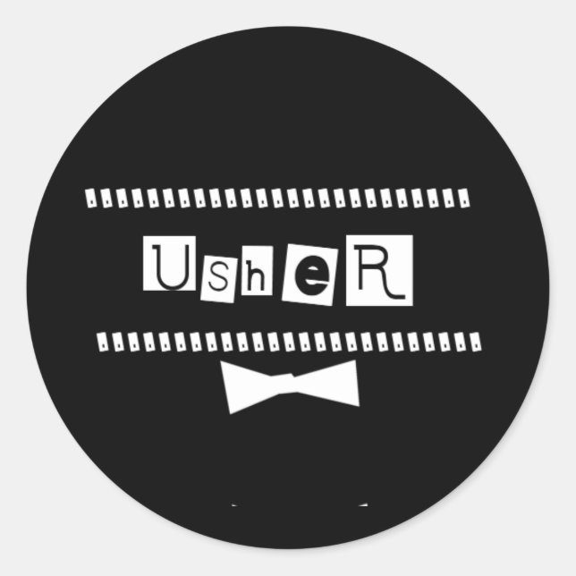 Sticker Rond Blanc Usher sur noir (Devant)
